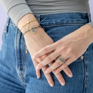 A girl wearing a Japanese Miyuki beads ring